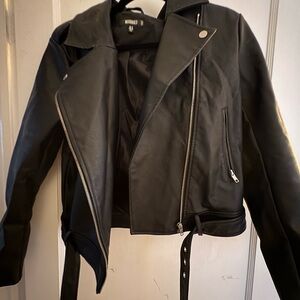 Missguided Black Leather Jacket with Silver Accents